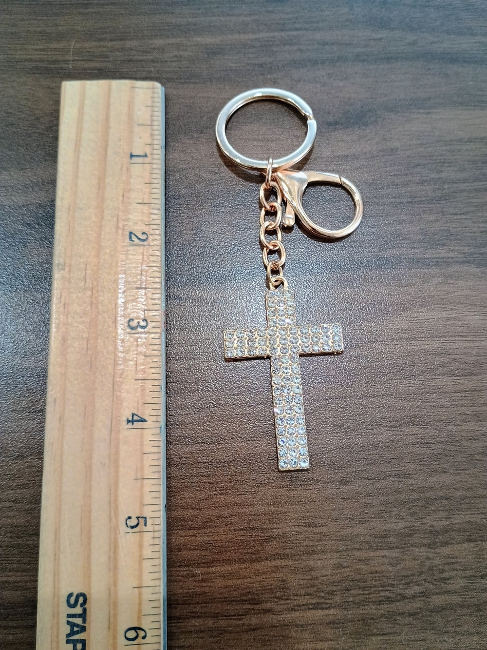 Gold Crystal Cross Keychain Card Holder Charm - Picture 3 of 3